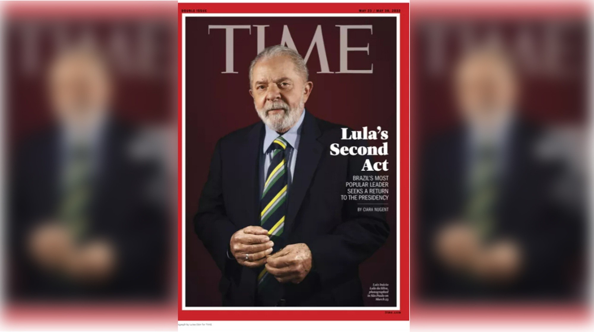 É #FAKE que foto mostre nova revista 'Time' com Lula na capa; imagem exibe edição de maio de 2022